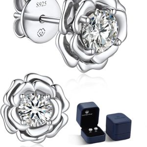 Luxury Moissanite Earrings in 925 Sterling Silver with 18K White Gold Plating